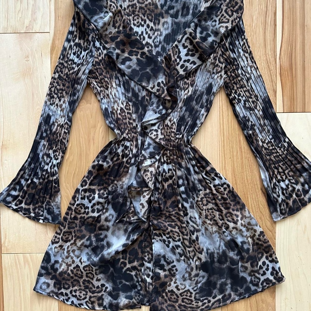 cheetah print Y2K ruffle sheer dress